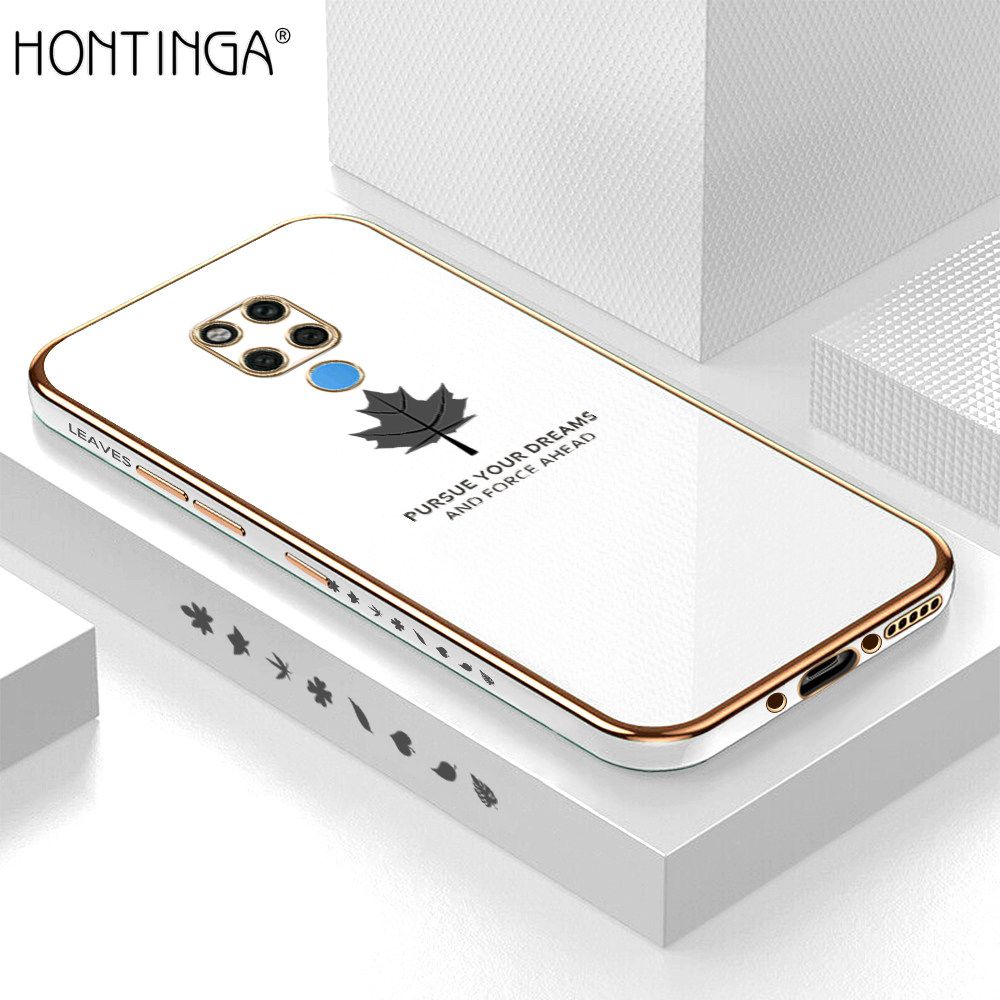Hontinga for Huawei Mate 20 X Back Cover + Free Lanyard Luxury 6D Plating Shiny Maple leaf Phone Case Soft Silicone Square Mobile Cover