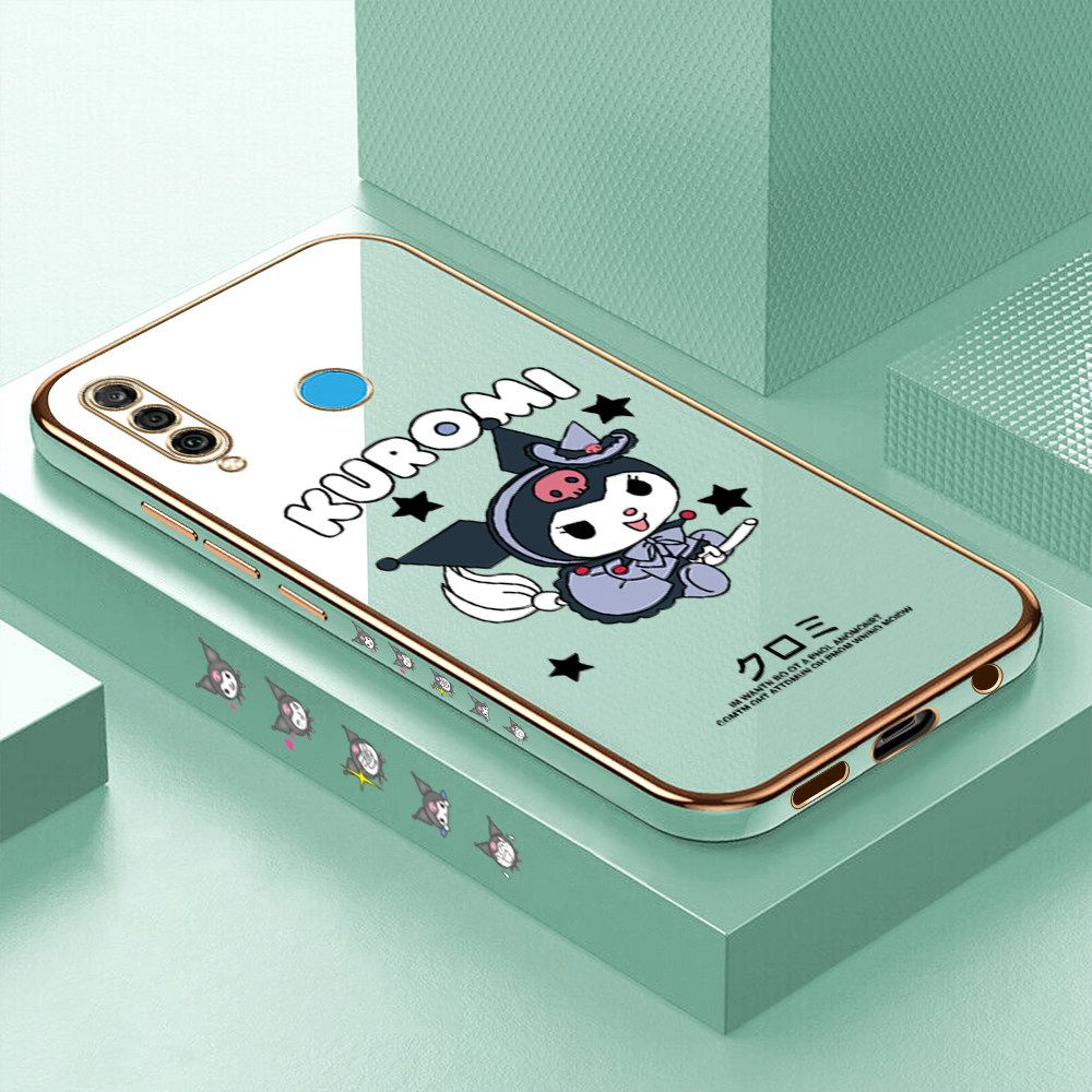 Luxury 6D Plating Soft Casing Silicone Square Frame Phone Case For Huawei P30 Lite Case Shiny Bling Back Cover Cartoon Anime Character Cute Square Edge Pattern Design Soft Case + Free Lanyard