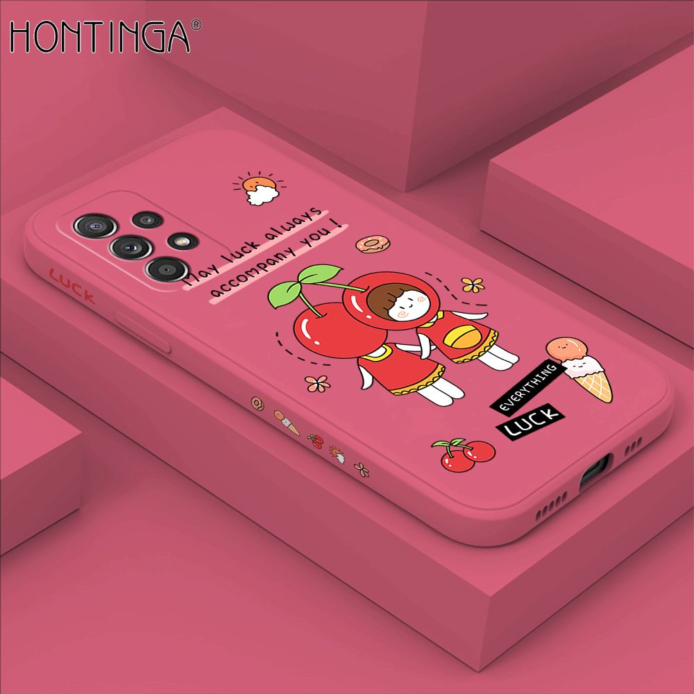 Hontinga for Samsung A52 5G Case Side Design Cute Cherry Girl Back Cover Soft Square Edge Pattern Liquid Silicone Trend Phone Cases