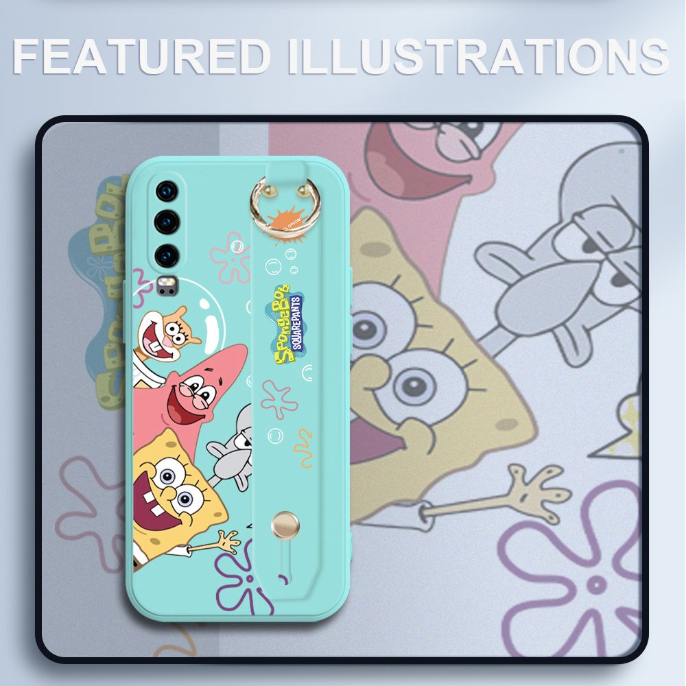 UCUC for Huawei P30 Wrist Strap Case Funny Cartoon Sea Creatures Cover Ultra Thin Anti Fall Liquid Silicone Phone Case
