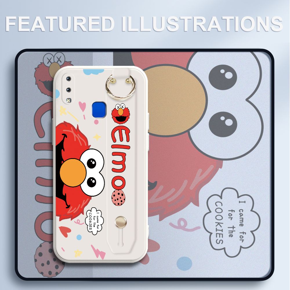 UCUC for Vivo Y91 Wrist Strap Case Creative Cartoon Red Haired Monster Cover Ultra Thin Anti Fall Liquid Silicone Phone Case