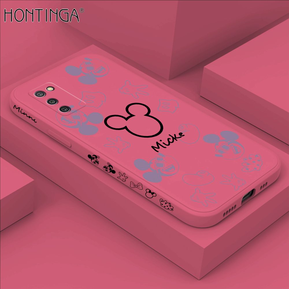 Hontinga for Samsung A02S Case Side Design Cute Mouse Avatar Back Cover Soft Square Edge Pattern Liquid Silicone Trend Phone Cases
