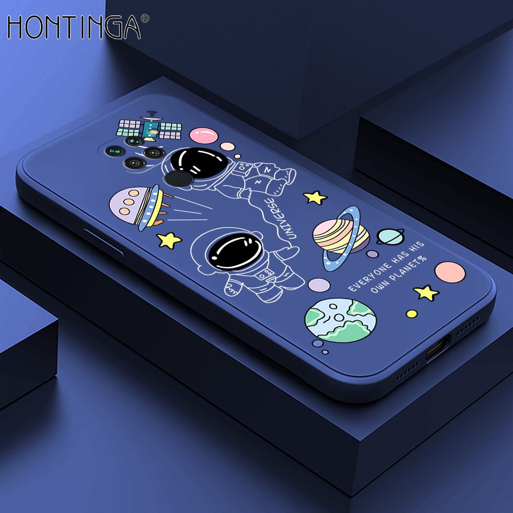 Hontinga for Redmi Note 9 Case Fashion Earth Planet Astronaut Phone Case Soft Square Edge Silicone Cases Full Lens Cover Shockproof Protection Cover