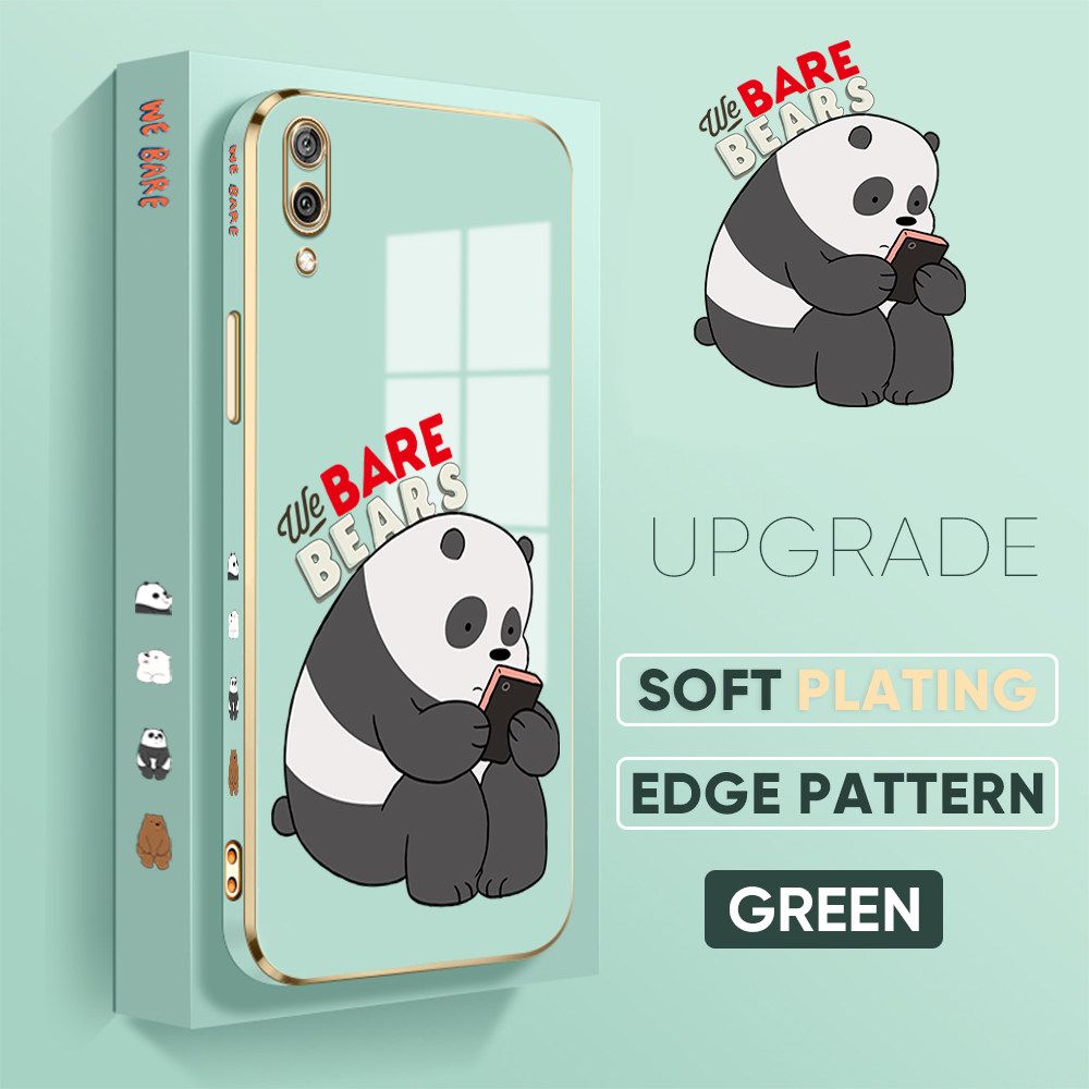 TA for Honor Y7 Pro 2019 Back Cover + Free Lanyard Panda Reading Luxury 6D Plating Case Side Pattern Soft Silicone Square Phone Cases
