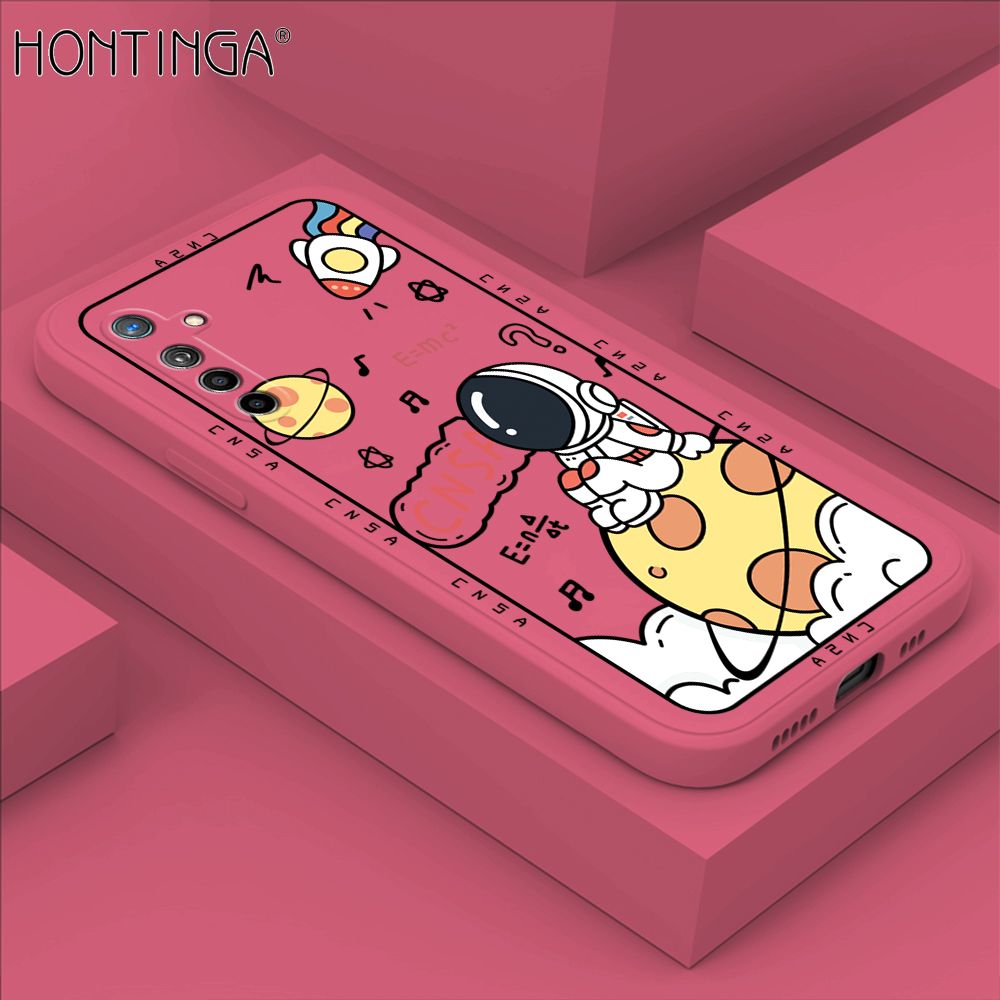Hontinga for Realme XT Case Cartoon Astronauts Phone Case Phone Case Soft Square Edge Silicone Cases Full Lens Cover Shockproof Protection Cover