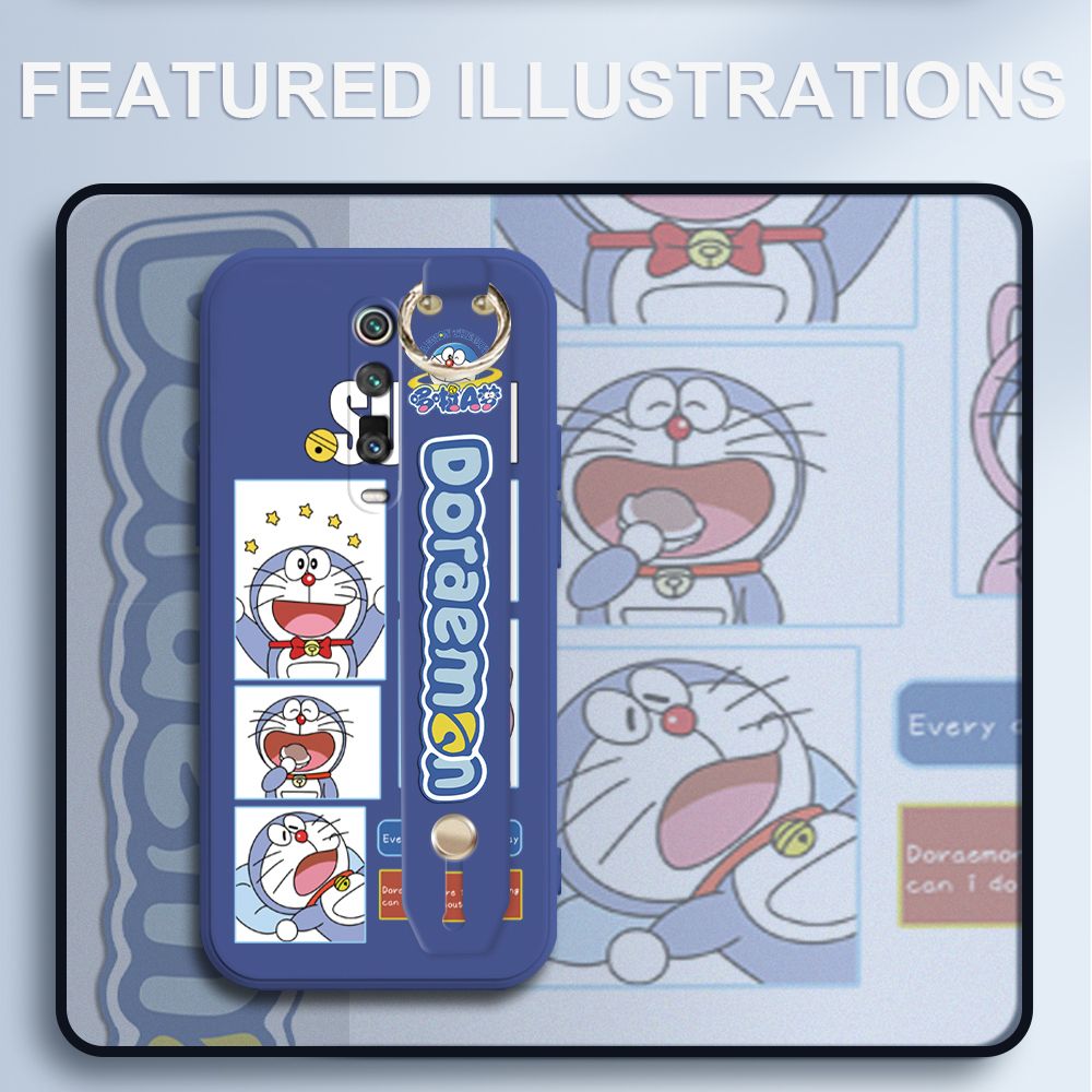 UCUC for Xiaomi Redmi K20 Wrist Strap Case Creative Cartoon Doraemon's Daily Life Cover Ultra Thin Anti Fall Liquid Silicone Phone Case
