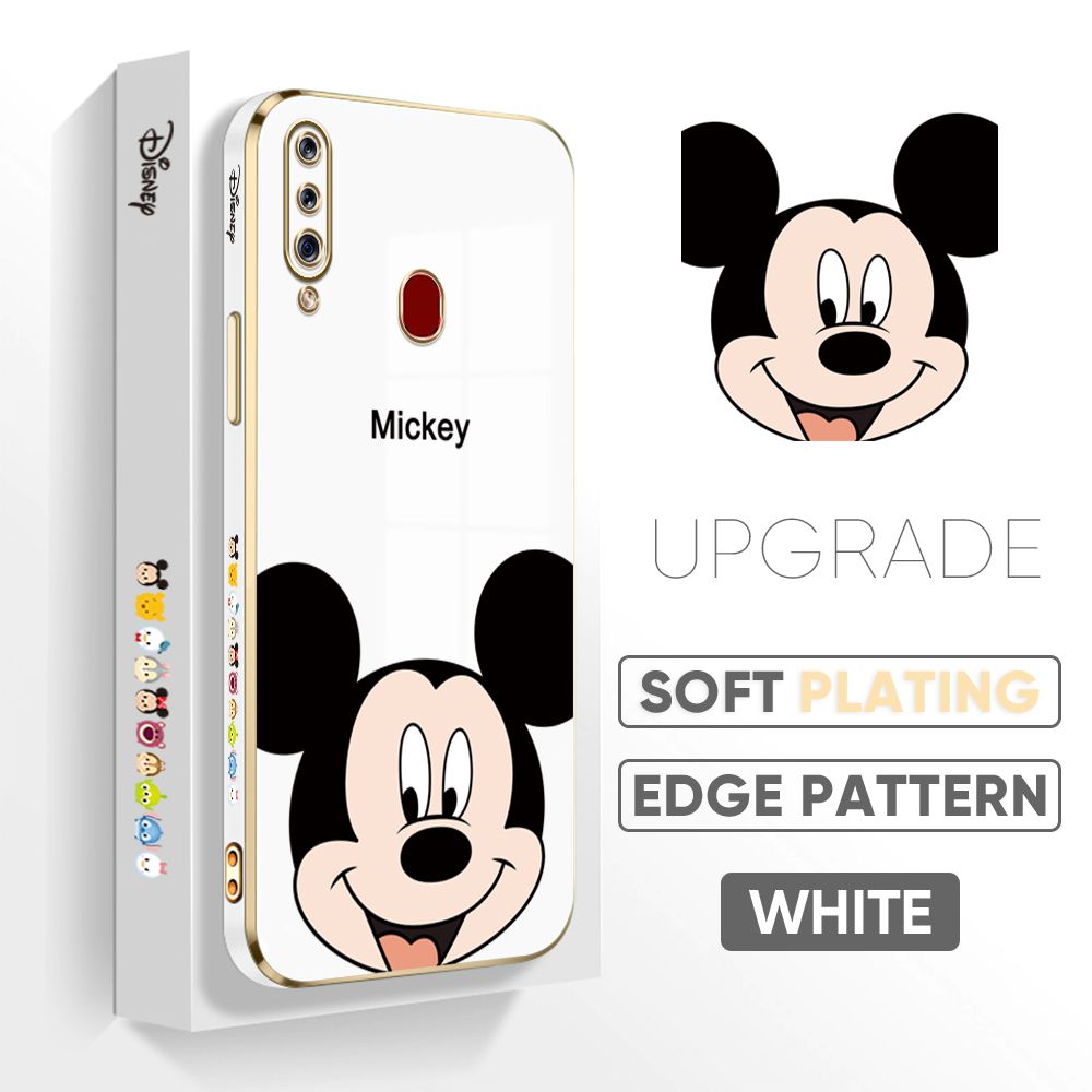 Jizetin (Free Lanyard) Samsung A20S Back Cover Cartoon Mouse Luxury 6D Plating Case Side Pattern Soft Silicone Square Phone Cases