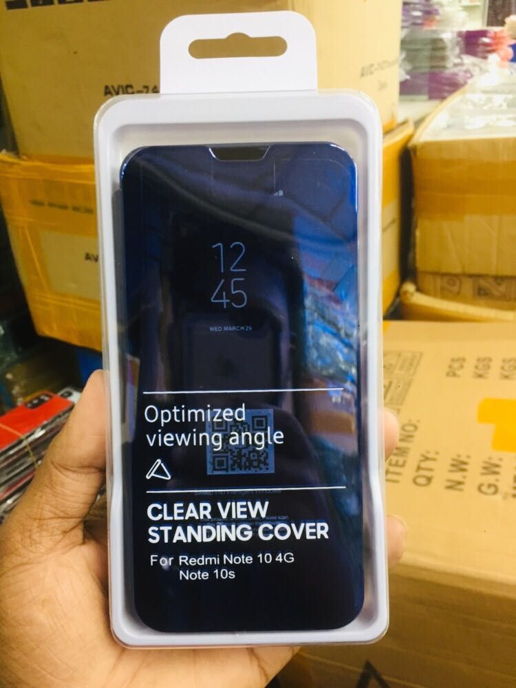 For Xiaomi Redmi Note 10 4G / Note 10S Luxury Clear View Mirror Leather Standing Premium Glass Flip Cover