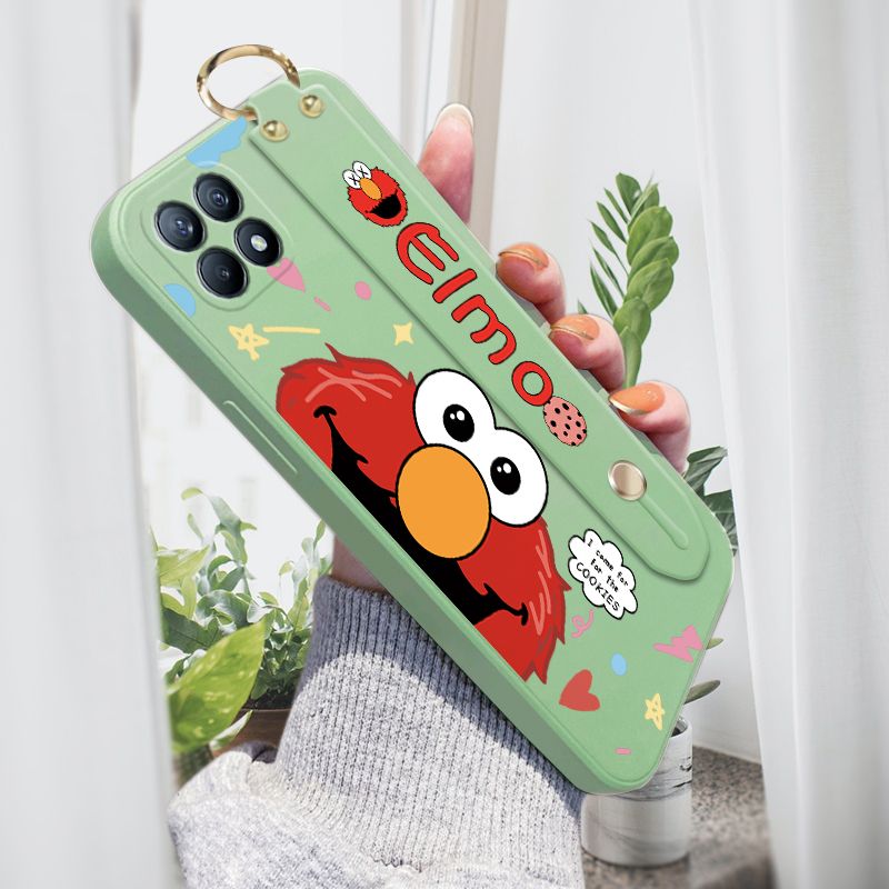 Jizetin for OPPO Reno4 SE 5G Wrist Strap Case Creative Cartoon Red Haired Monster Cover Ultra Thin Anti Fall Liquid Silicone Phone Case