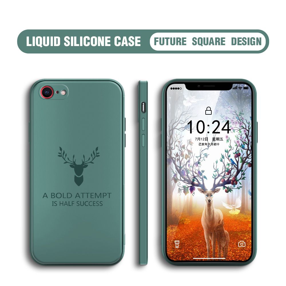 BILI for iPhone SE 2020 Back Cover Simple Antlers Ultra Thin Soft Luxury Square Multicolor Liquid Silicone Phone Case