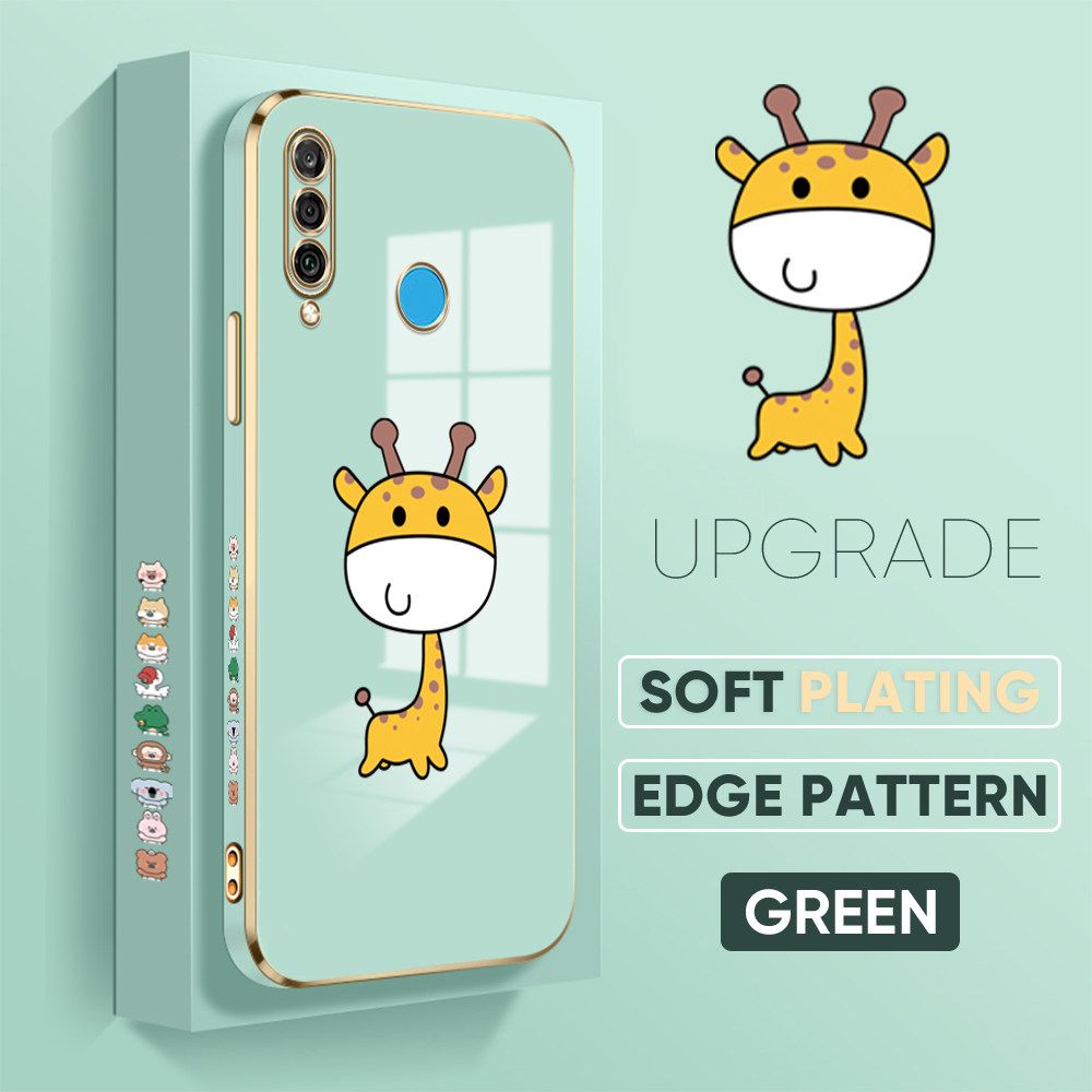 TA for Huawei P30 Lite / Nova 4E Back Cover + Free Lanyard Mini Giraffe Luxury 6D Plating Case Side Pattern Soft Silicone Square Phone Cases