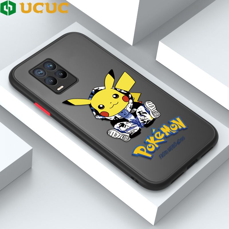 UCUC for Realme 8 4G / Realme 8 Pro Back Cover Wrapped Pikachu Frosted Transparent Hard Phone Case Thin Shockproof Full Cover Camera Protect Case