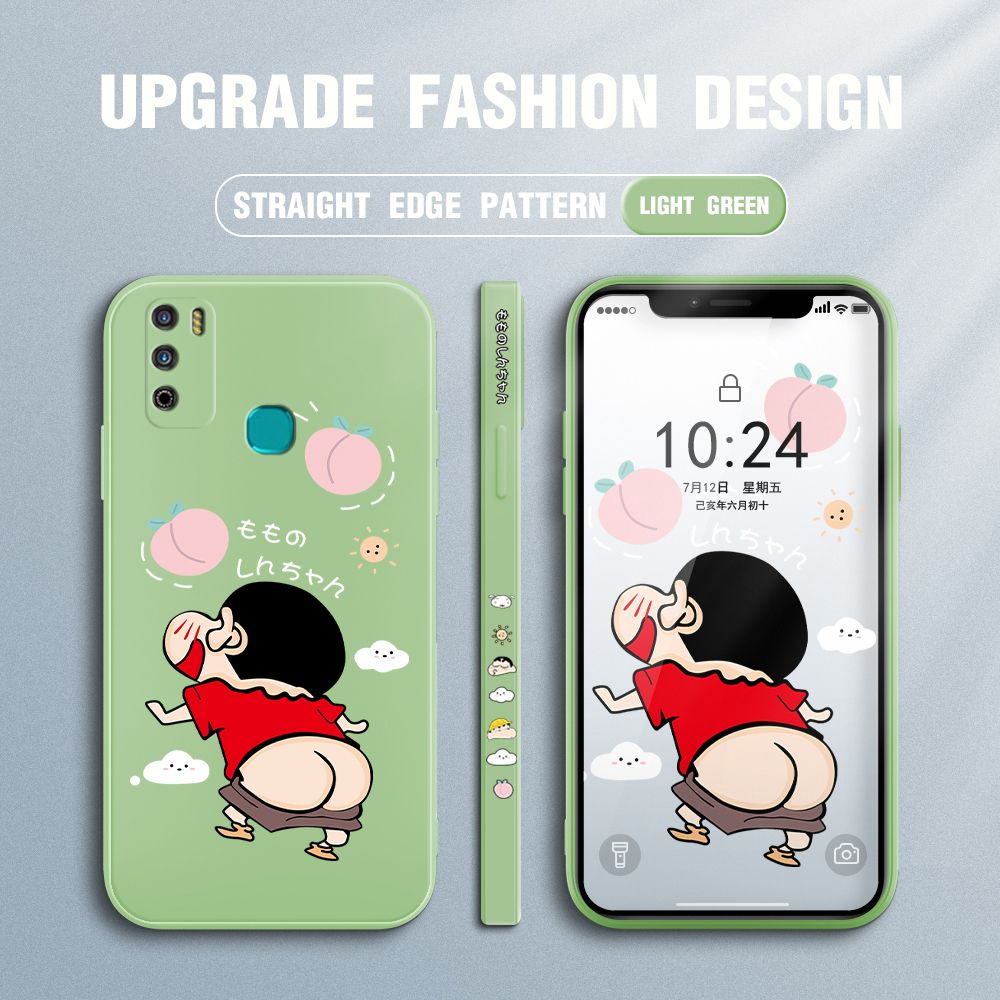 Jizetin for Infinix Hot 9 Play Case New Cartoon Crayon Shin-chan Design Side Design Phone Case Square Edge Pattern Liquid Silicone Cases Full Cover Camera Shockproof Protective Case