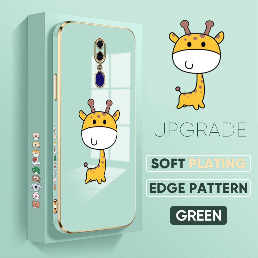 TA for OPPO F11 Back Cover + Free Lanyard Mini Giraffe Luxury 6D Plating Case Side Pattern Soft Silicone Square Phone Cases