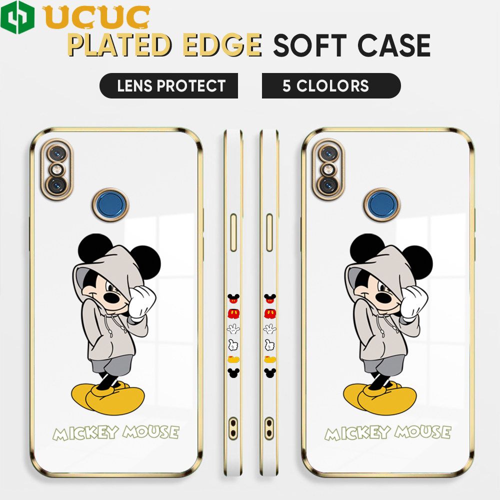 UCUC for Xiaomi 8 Back Cover + Free Lanyard Hoodie Mouse Luxury 6D Plating Case Side Pattern Soft Silicone Square Phone Cases