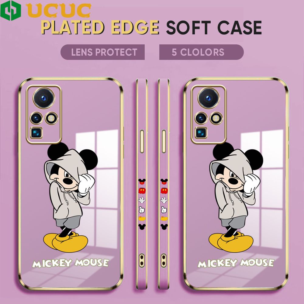 UCUC for Infinix Zero X Neo Back Cover + Free Lanyard Hoodie Mouse Luxury 6D Plating Case Side Pattern Soft Silicone Square Phone Cases