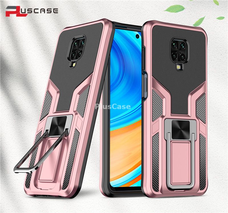 PlusCase for Xiaomi Redmi Note 9s Metal Kickstand Phone Case Reinforced Drop Protection Hard Back Cover