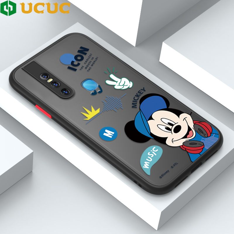 UCUC for Vivo V15 Pro Back Cover Cute Mouse Greet Frosted Transparent Hard Phone Case Thin Shockproof Full Cover Camera Protect Case