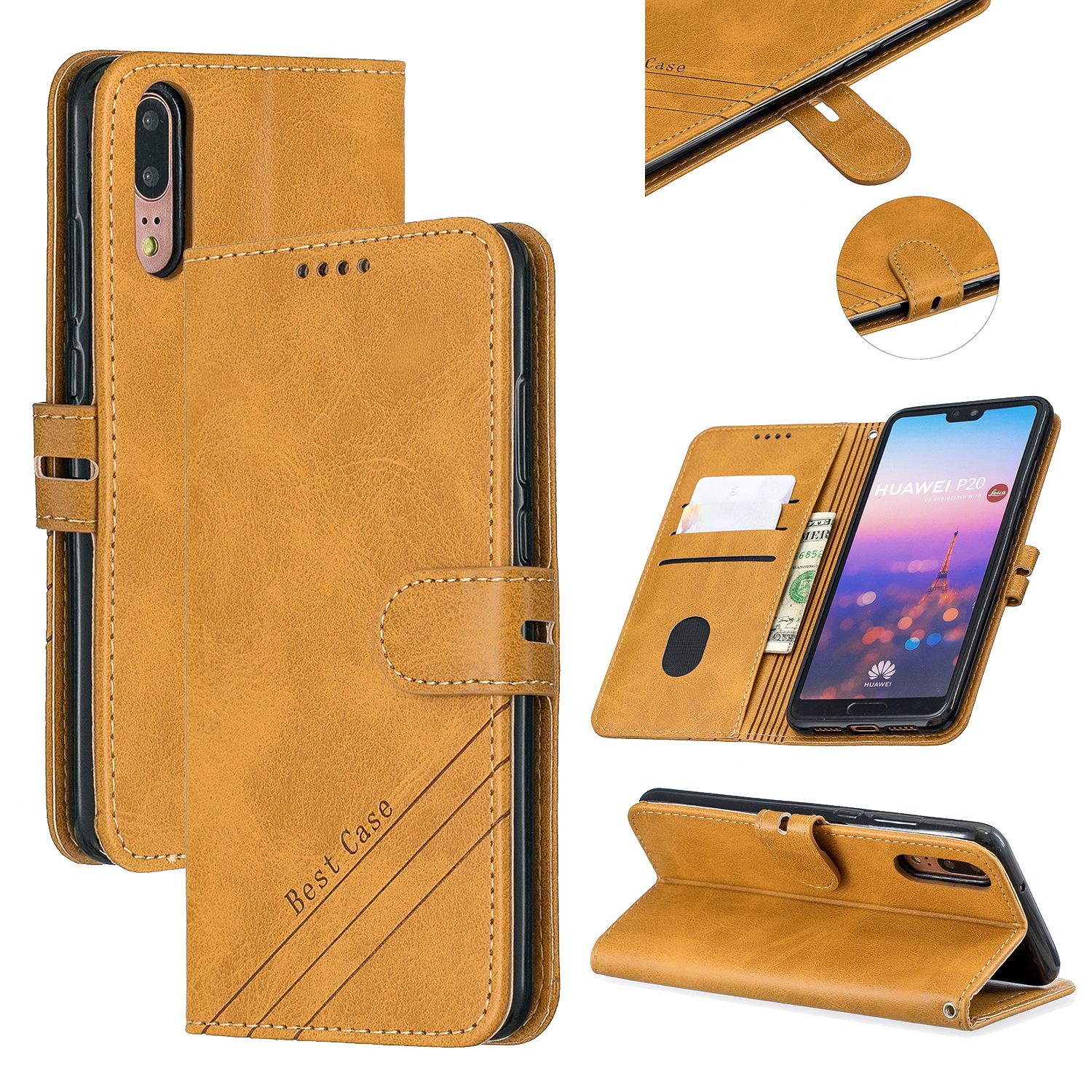 Yfashion For HUAWEI P20 Denim Pattern Solid Color Flip Wallet PU Leather Protective Phone Case with Buckle & Bracket
