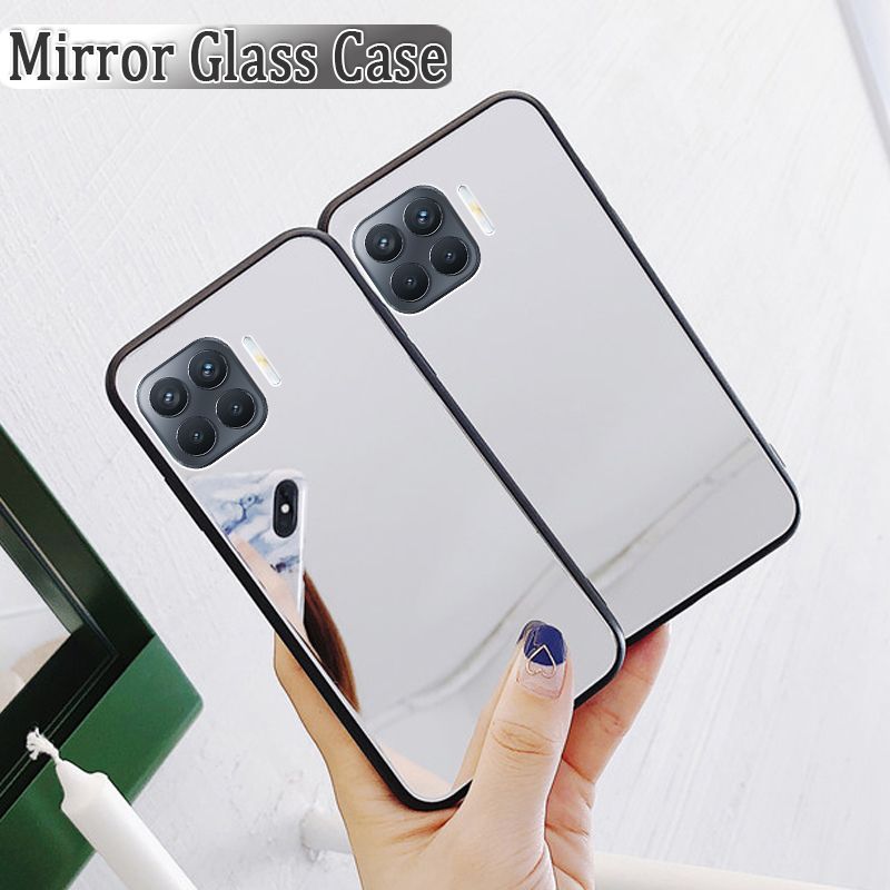 Casinglee For OPPO F17 Back Cover Luxury Plating Clear View Makeup Mirror Soft Phone Cover for OPPO F17 Cosmetic Mirror Case