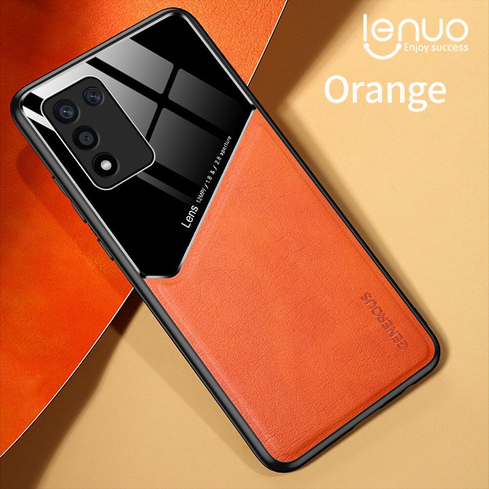 Lenuo For Realme Q3s / OPPO K9s Case Leather Texture Car Magnetic Holder Back Cover Soft Silicon Frame Shockproof Coque Casing
