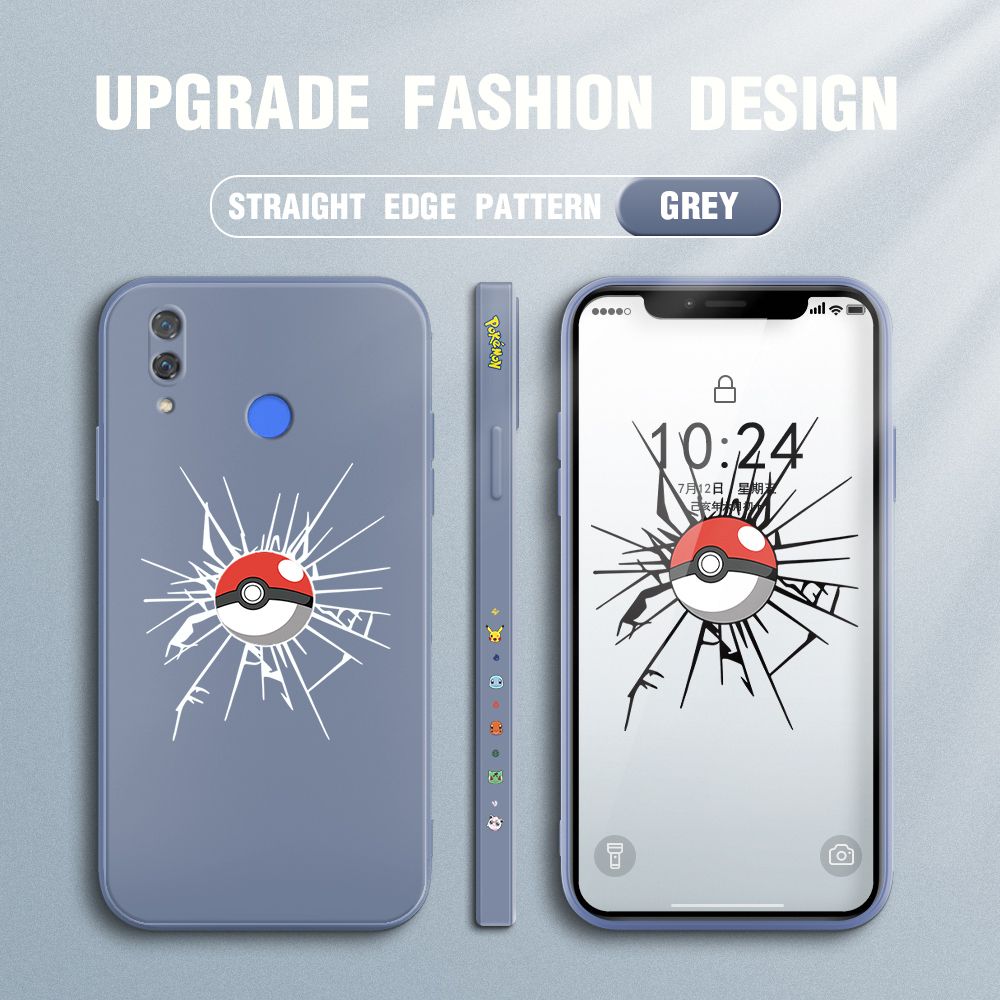 Jizetin for Huawei Nova 3 Case Cartoon Pokémon Pocket Monster Design Side Design Phone Case Square Edge Pattern Liquid Silicone Cases Full Cover Camera Shockproof Protective Case