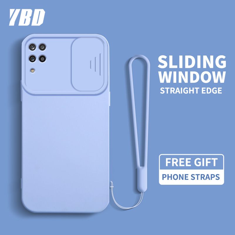 Slide Lens Protection Phone Case For Samsung Galaxy A12 casing  , Silicone soft Precise camera protection cases cover with free Lanyard