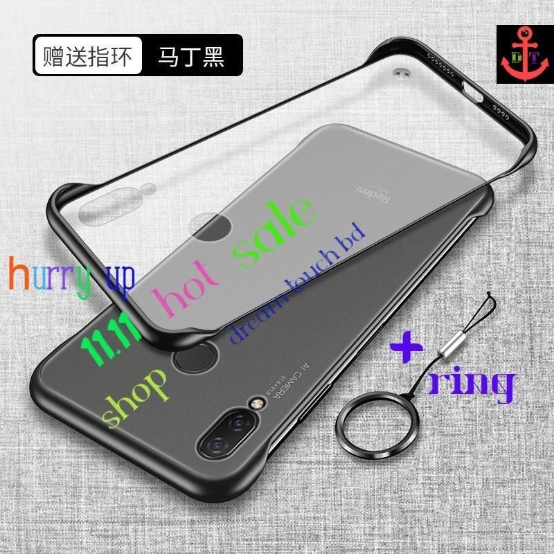 Frameless hard Pc Matter Clear Scrub Transparent With Finger Ring cases for mi note 7/7pro/7s