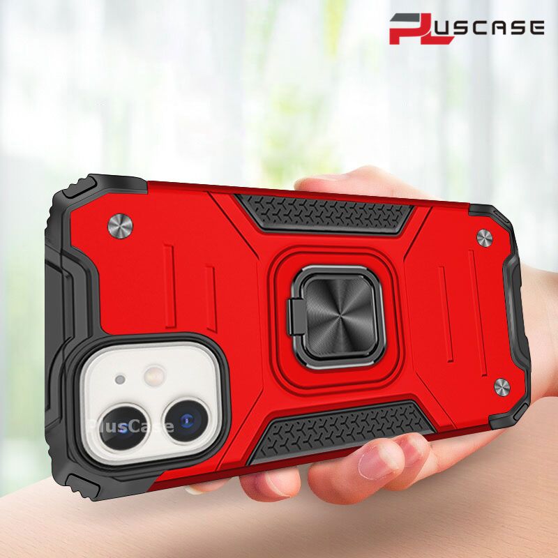 PlusCase for iPhone 12  12 Pro Stand Metal Ring Hard Kickstand Phone Case Shockproof Cover