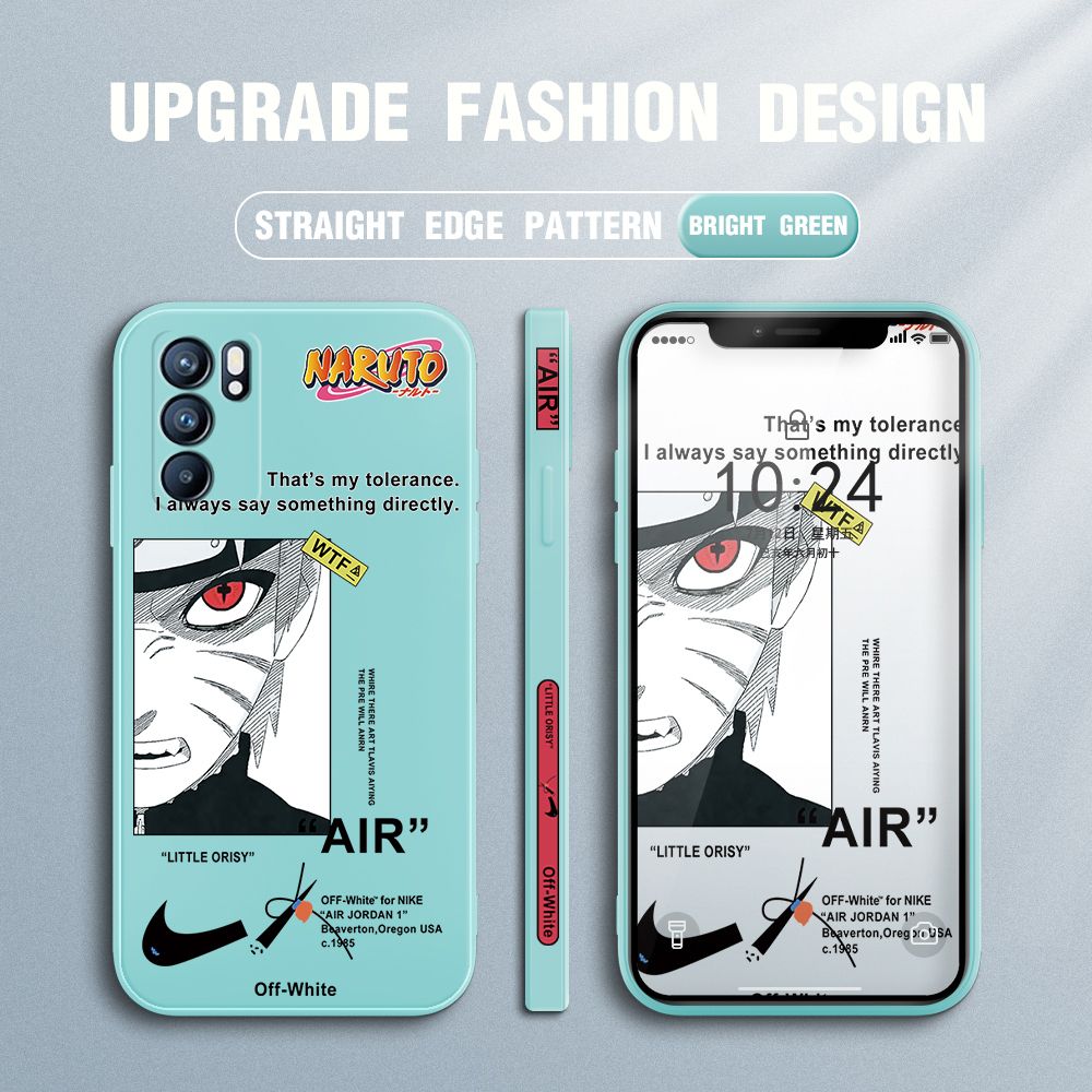 Jizetin for OPPO Reno6 5G Case Side Design Phone Cover Anime Uzumaki Naruto Cover Square Edge Pattern Liquid Silicone Trend Case