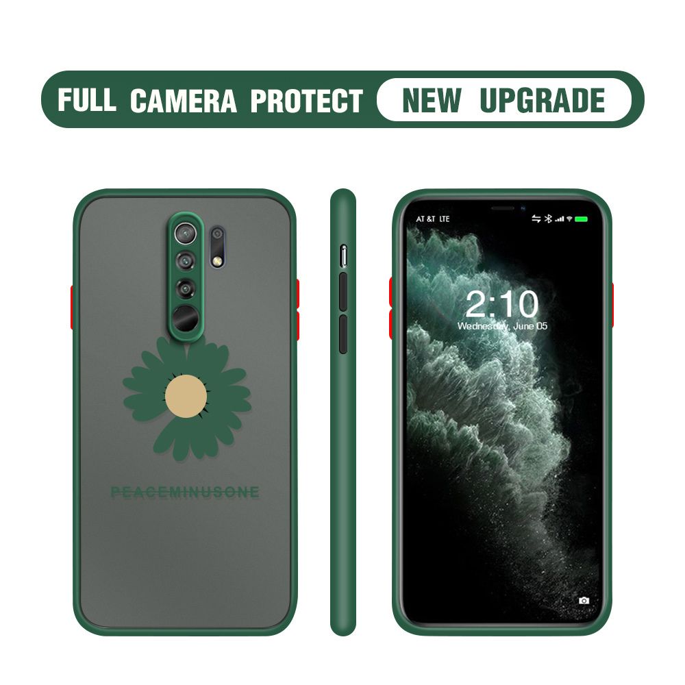Hontinga for Redmi 9 Case Daisy Flower Cover Camera Shockproof Protection Case Edge Frosted Transparent Phone Cover