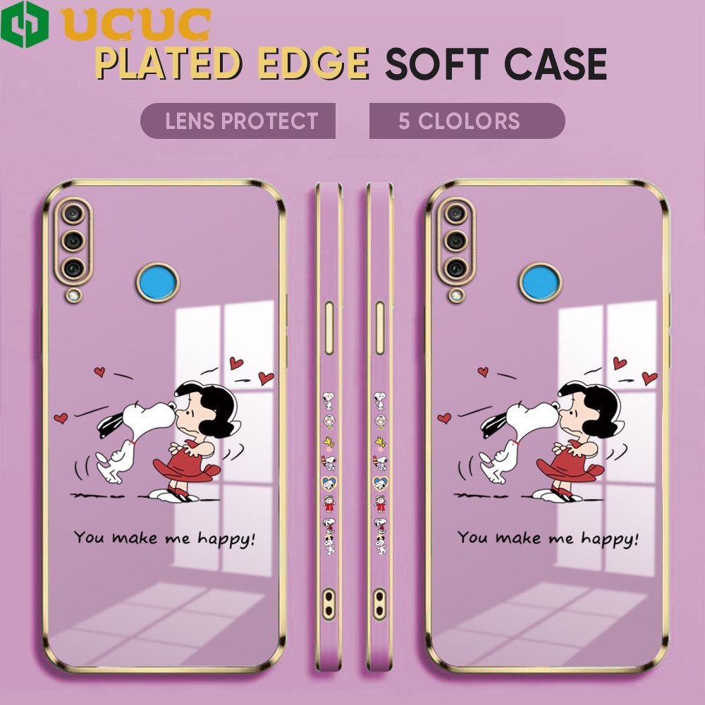 UCUC for Huawei P30 Lite / Nova 4E Back Cover + Free Lanyard Happy Puppy Luxury 6D Plating Case Side Pattern Soft Silicone Square Phone Cases