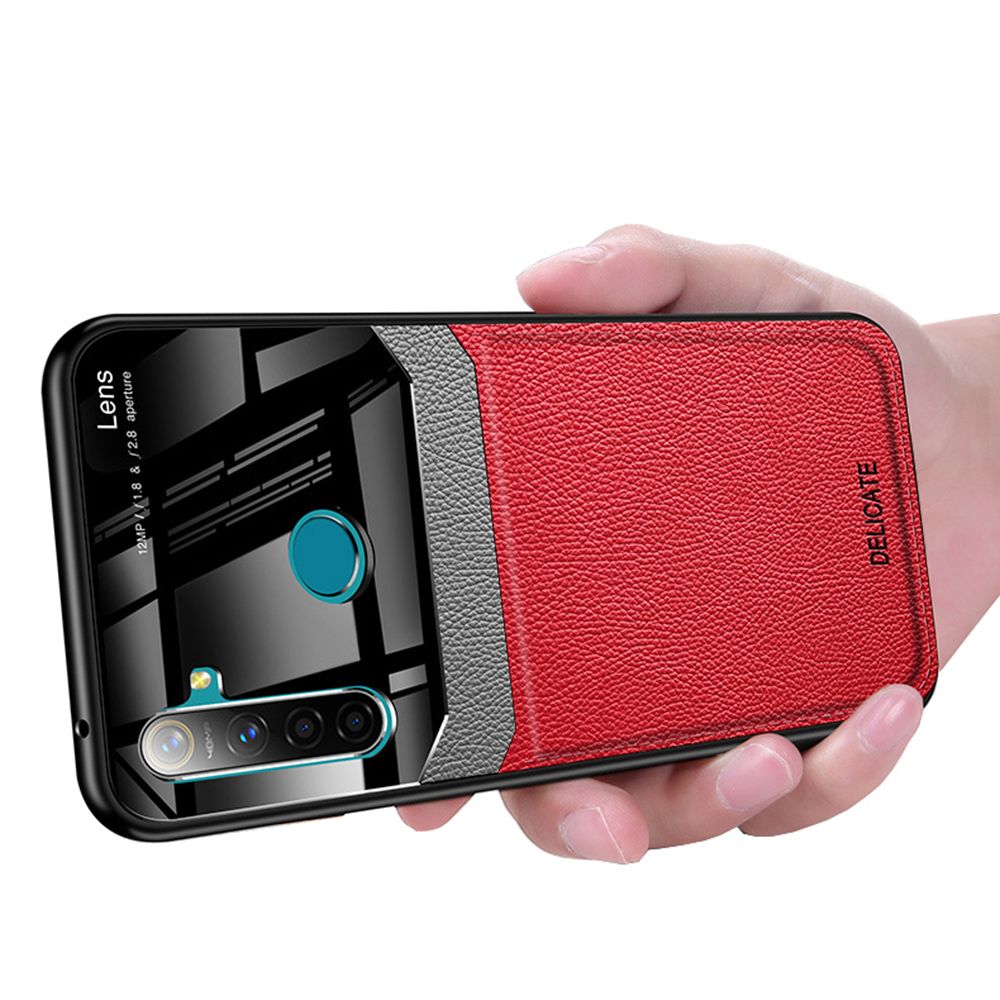 Casing for Xiaomi Redmi Note 8 Business Slim Litchi Skin Anti-slip TPU Bumper Hybrid Glass Lens Protective Case Cover