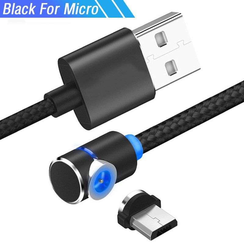 1m 90 degree usb Magnetic charging phone Cable Kabel for iphone Type C 3 in Nylon Braided Cord 360 charger with Led Light