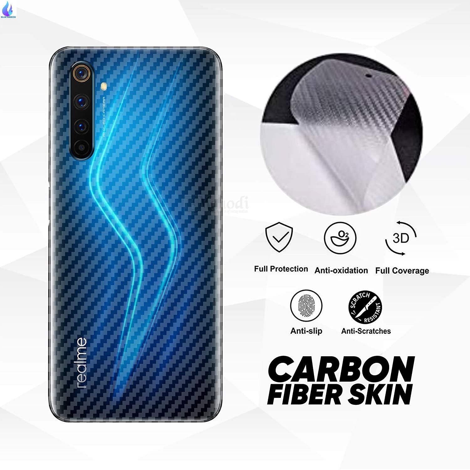 Realme 6 Carbon Fiber Textured Back Screen Sticker