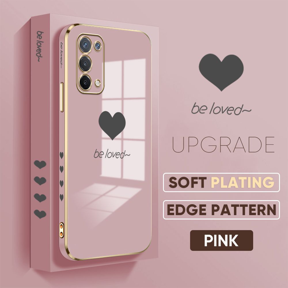 TA for OPPO A74 5G Back Cover + Free Lanyard Simple Love Luxury 6D Plating Case Side Pattern Soft Silicone Square Phone Cases