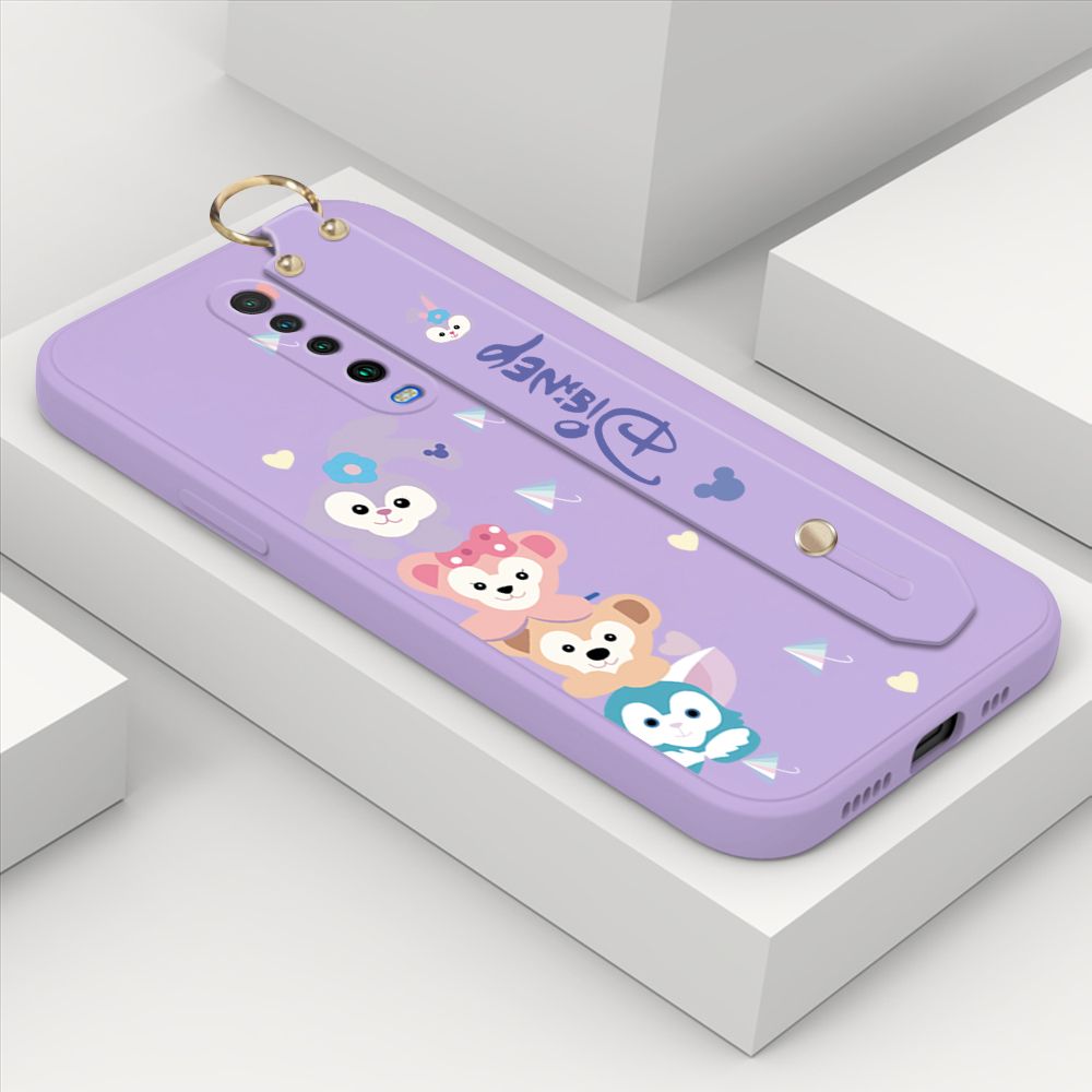 ZeroQiQi for Xiaomi Redmi K30 Wrist Strap Case INS Cute Style Creative Cartoon Rabbit and Fox Cover Thin Square Edge Liquid Silicone Phone Case