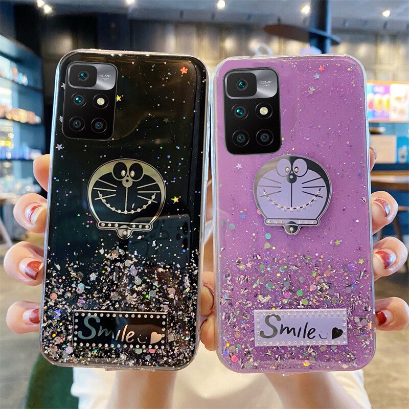 Case For Redmi Note 11 4G Shiny Ring Back Cover Glitter Soft Transparent Doraemon Cases for Redmi Note11 4G Case Stars Moon Girls
