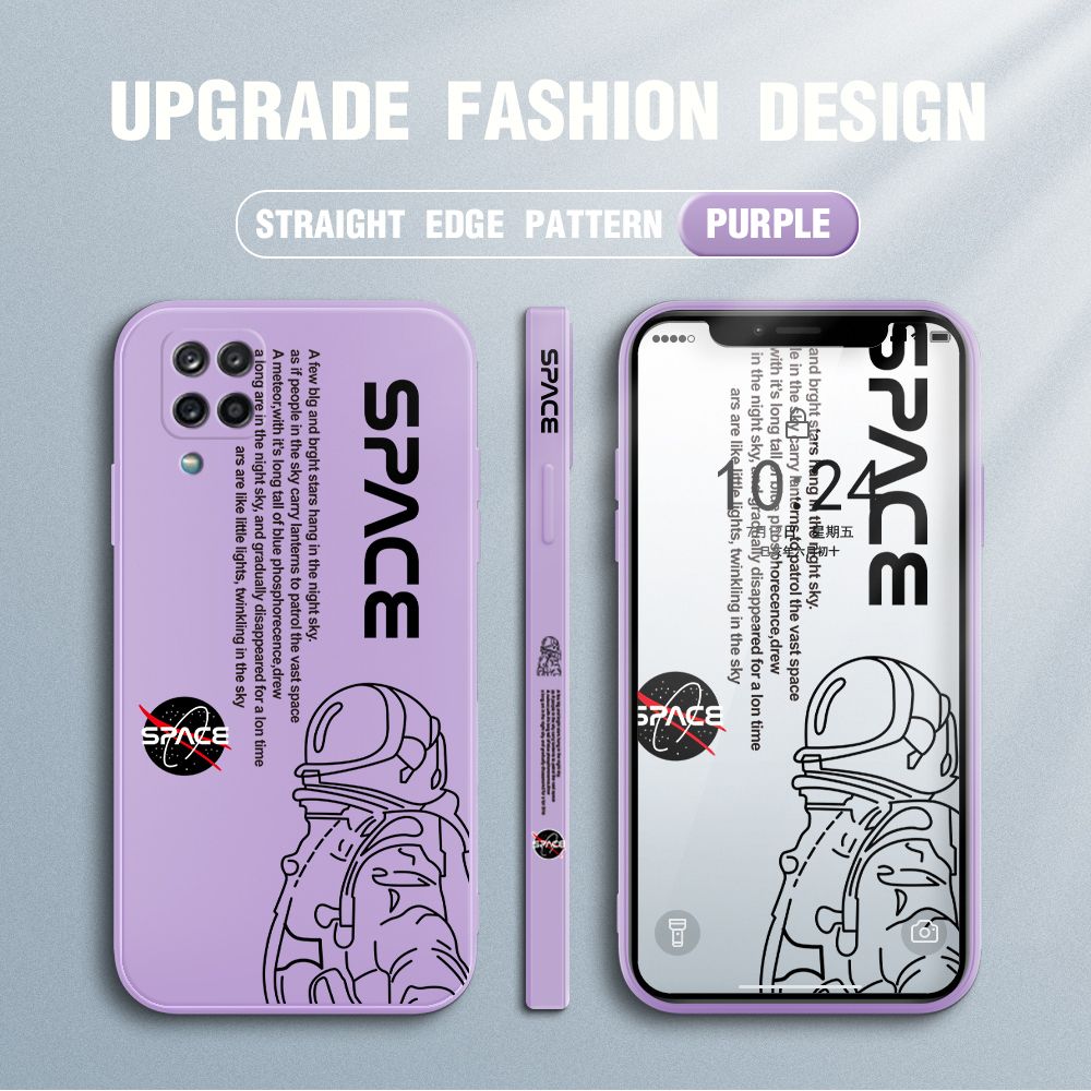 Jizetin for Samsung Galaxy A42 5G Case NASA Astronaut Design Side Design Phone Case Square Edge Pattern Liquid Silicone Cases Full Cover Camera Shockproof Protective Case
