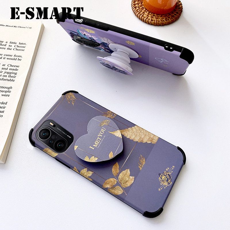 Phone Case Xiaomi Mi 11X Back Cover Romantic Flowers Purple Color Matte Silicone Shockproof Bracket Holder Stand Soft Cases Cover Xiaomi 11X Case