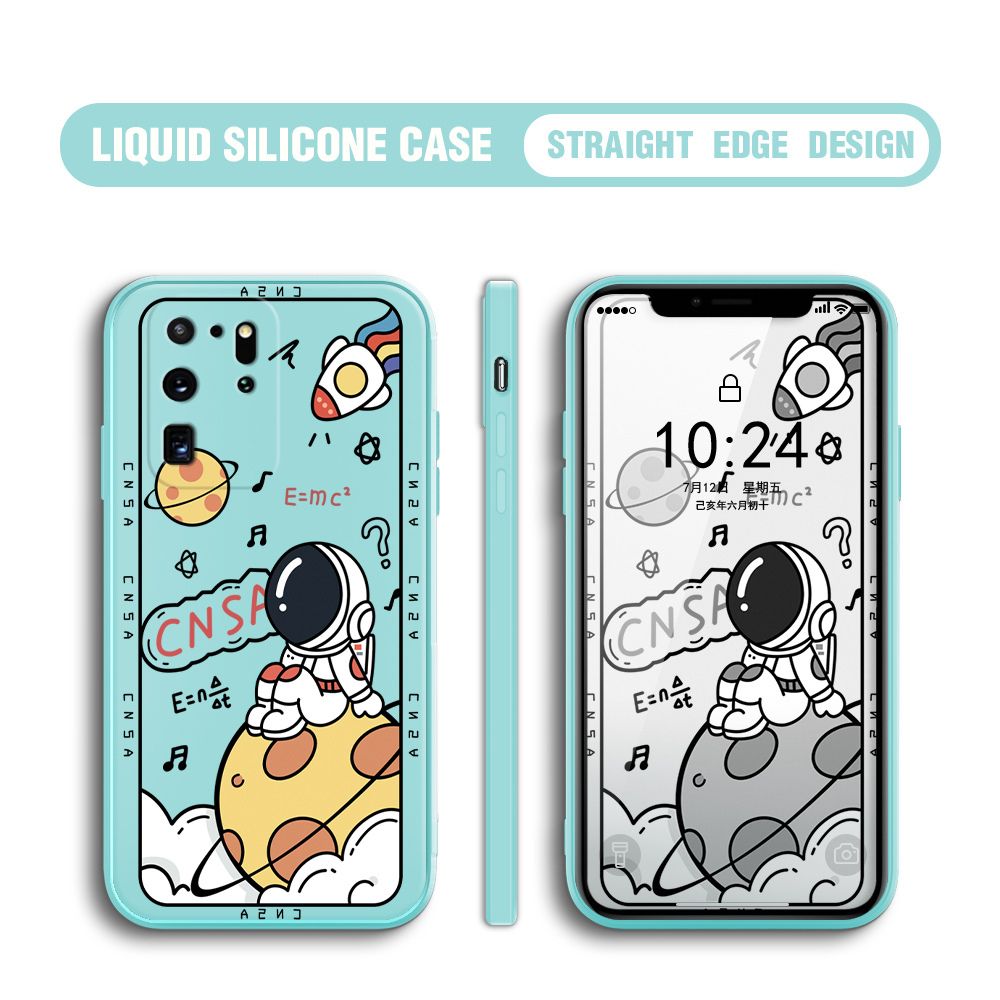 BILI for Samsung Galaxy S20 Ultra Back Cover Little Astronaut Sit In Planet Multicolor Liquid Silicone Phone Case Soft Square Lens Protection Phone Cases
