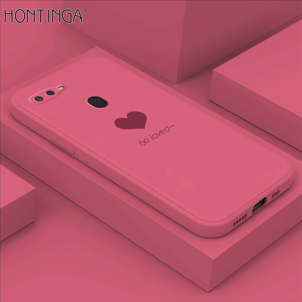Hontinga for OPPO F9 / F9 Pro / Realme 2 Pro / U1 Case Simple Lover Heart Pattern Back Cover Soft Square Edge Liquid Silicone Phone Cases