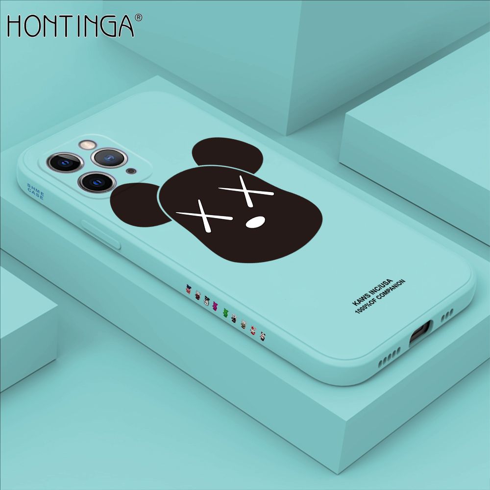 Hontinga for iPhone 11 Pro Case Side Design Violent Bear Head Back Cover Soft Square Edge Pattern Liquid Silicone Trend Phone Cases