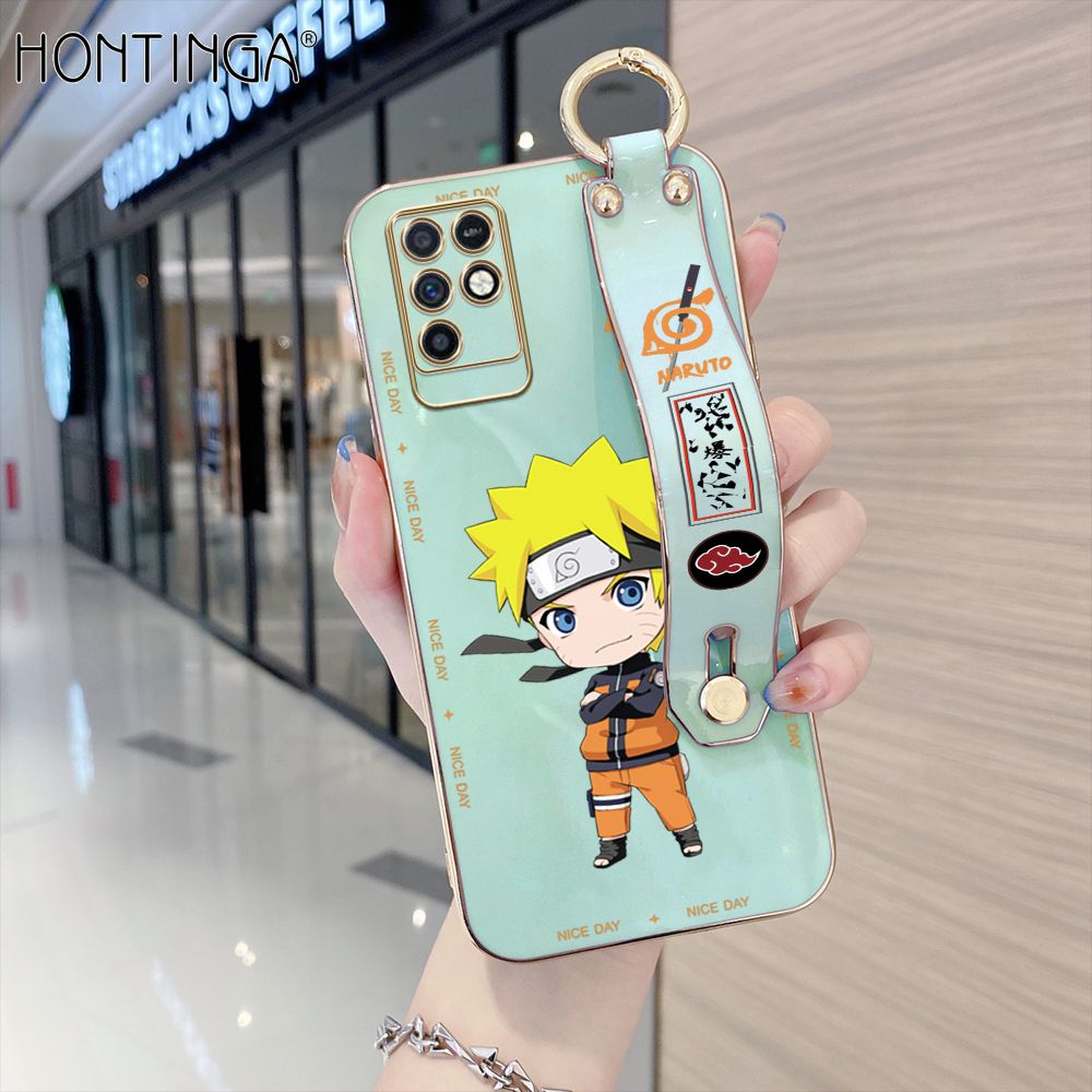 Hontinga for Infinix Note 10 Back Cover With Wristband Luxury 6D Plating Anime Naruto Uzumaki Case Soft Silicone Square Phone Cases