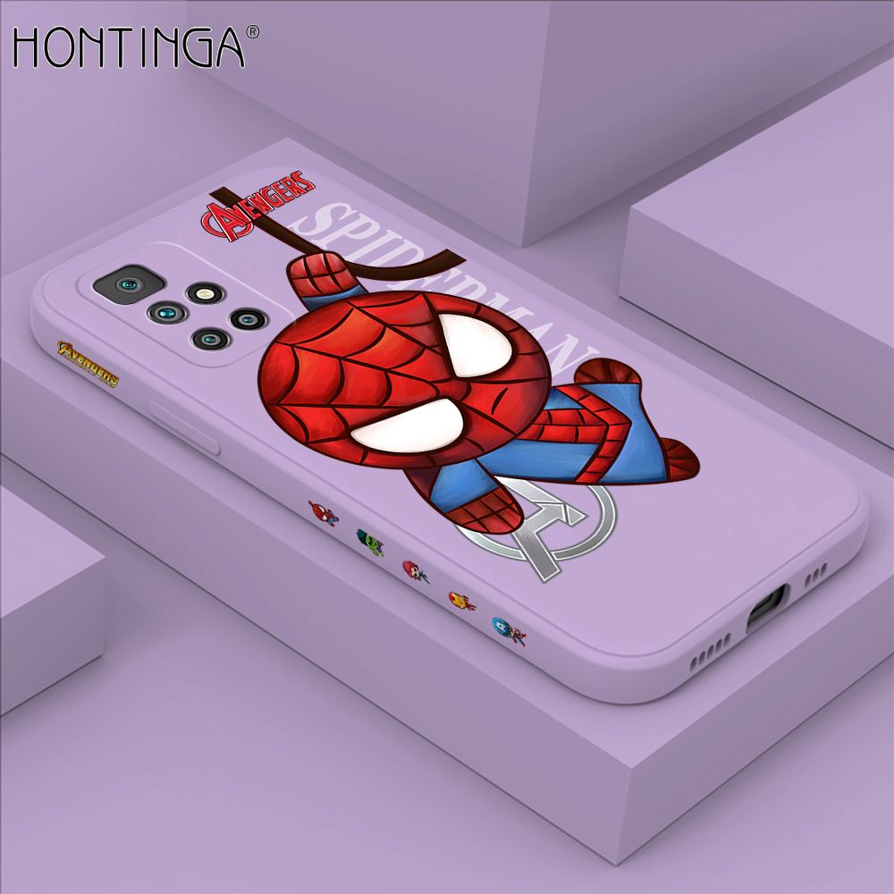 Hontinga for Xiaomi Redmi 10 Case Side Design Cartoon Little Spider Back Cover Soft Square Edge Pattern Liquid Silicone Trend Phone Cases