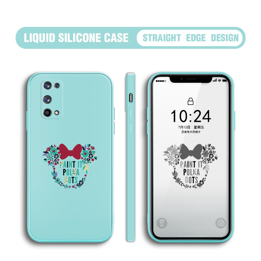 BILI for Realme 7 Pro Back Cover Flowers Minnie Multicolor Liquid Silicone Phone Case Soft Square Lens Protection Phone Cases