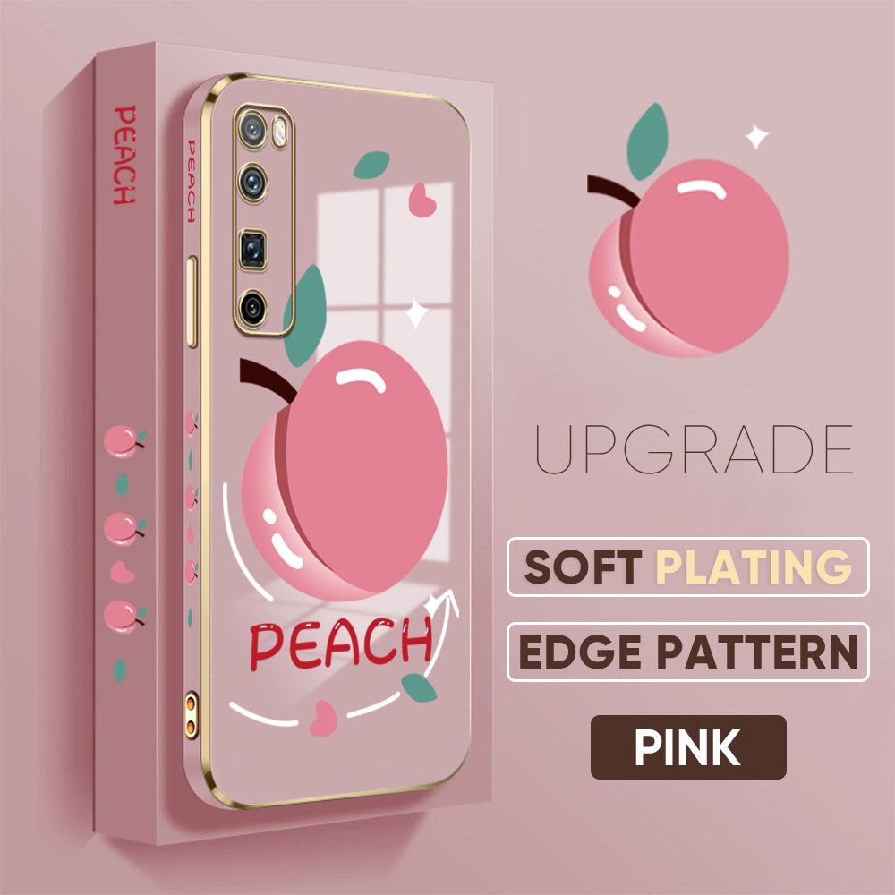 TA for Huawei Nova 7 Pro Back Cover Shiny Peach Luxury 6D Plating Case Side Pattern Soft Silicone Square Phone Case