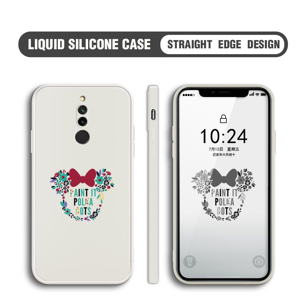 BILI for Redmi 8 Back Cover Flowers Minnie Multicolor Liquid Silicone Phone Case Soft Square Lens Protection Phone Cases