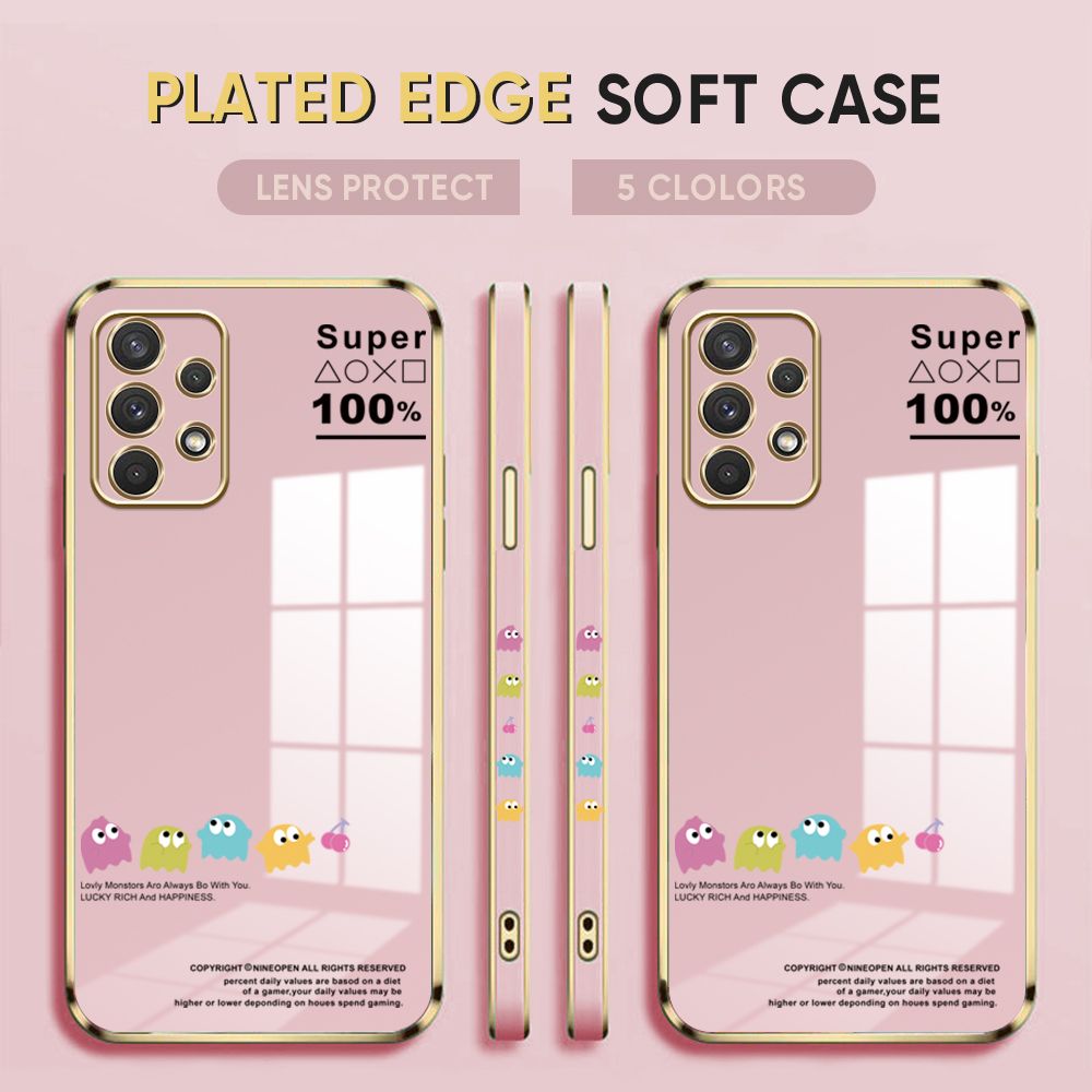 Luxury 6D Plating Case for Samsung A32 4G Back Cover Game Little Monster Side Pattern Soft Silicone Square Phone Cases