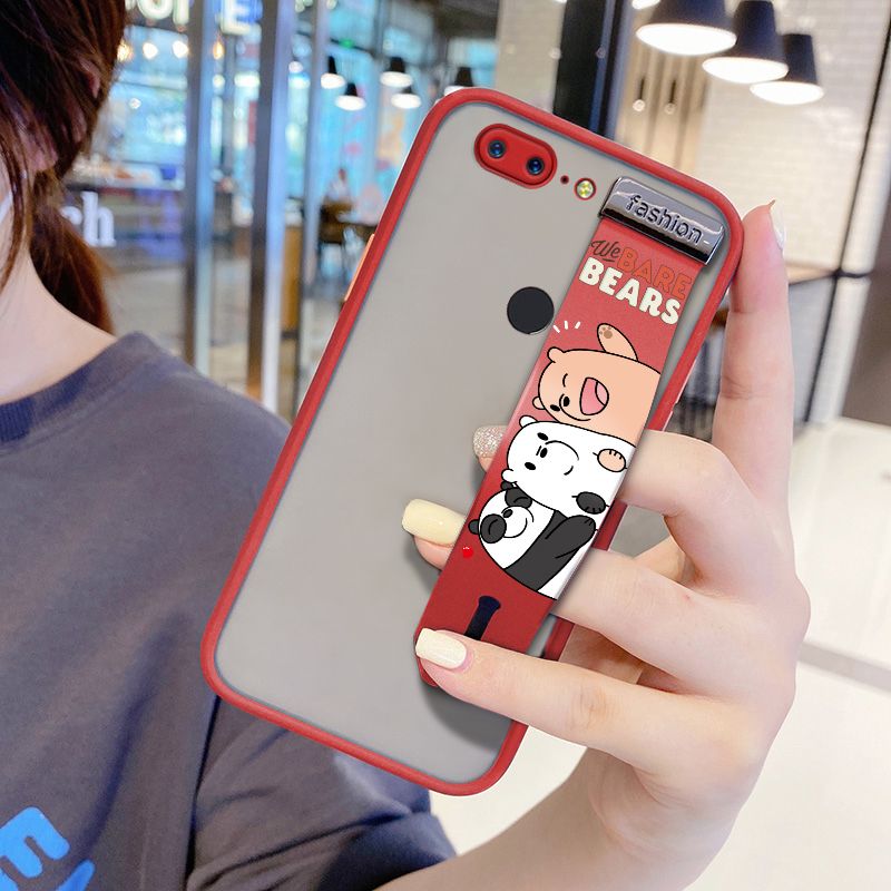 UCUC for OnePlus 5T Wrist Strap Case Cute Cartoon Three Little Bears Wristband Printing Cover Shockproof Frosted Phone Case
